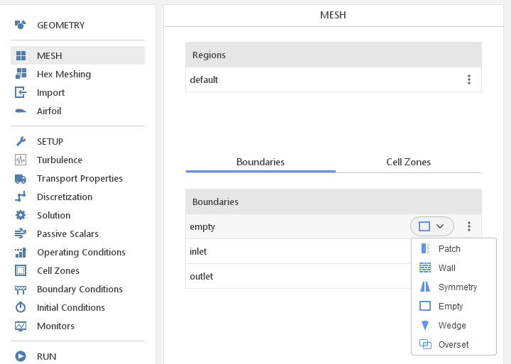 Empty Boundary Condition SimFlow - Mesh panel