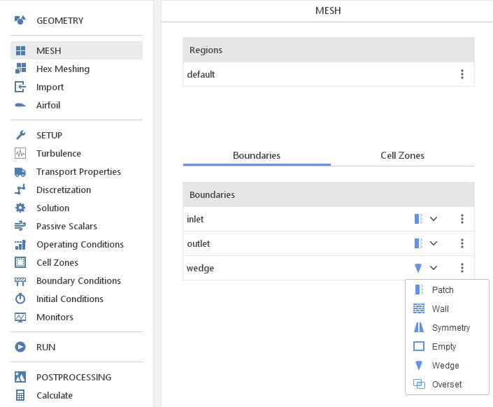 Wedge Boundary Condition SimFlow - Mesh panel