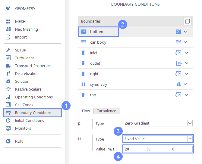 car 13 boundary conditions bottom flow