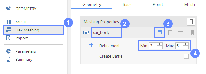 car 4 hex meshing geometry