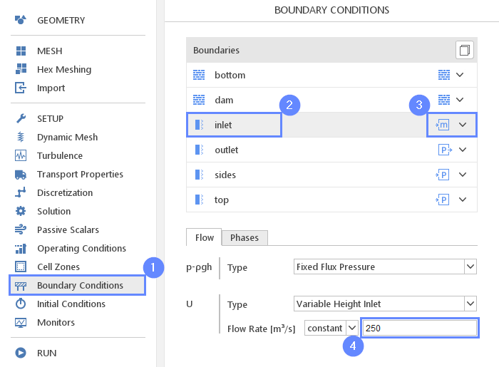 db 12 boundary conditions inlet flow