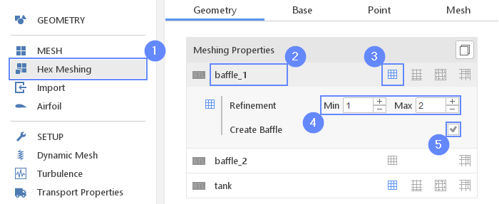 Sloshing Tank 30 Mesh parameters baffles 1