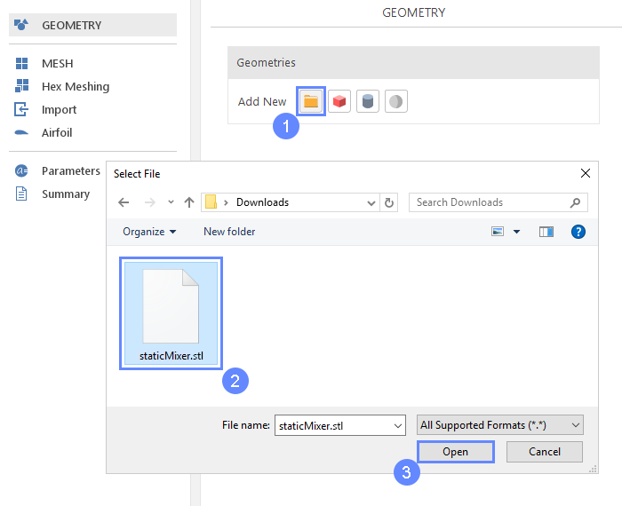 staticMixer 02 Import geometry