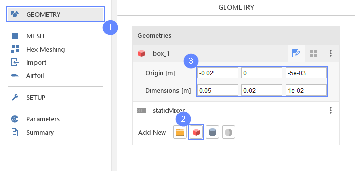 staticMixer 11 Geometry box